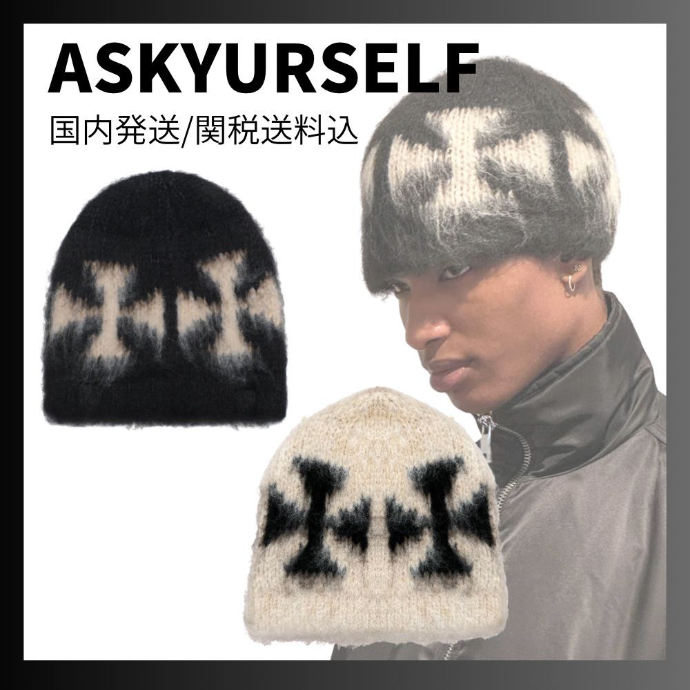 ☆存在感抜群☆【ASKYURSELF】BRUSHED CROSS BEANIE ビーニー