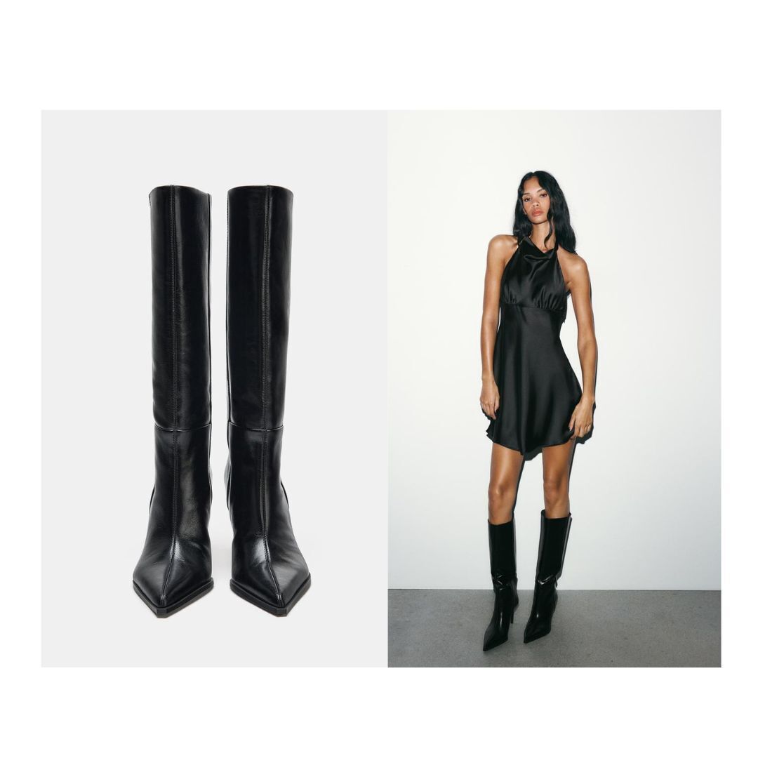 ZARA】レザーハイヒールブーツ (ZARA/ロングブーツ) 126087186【BUYMA】