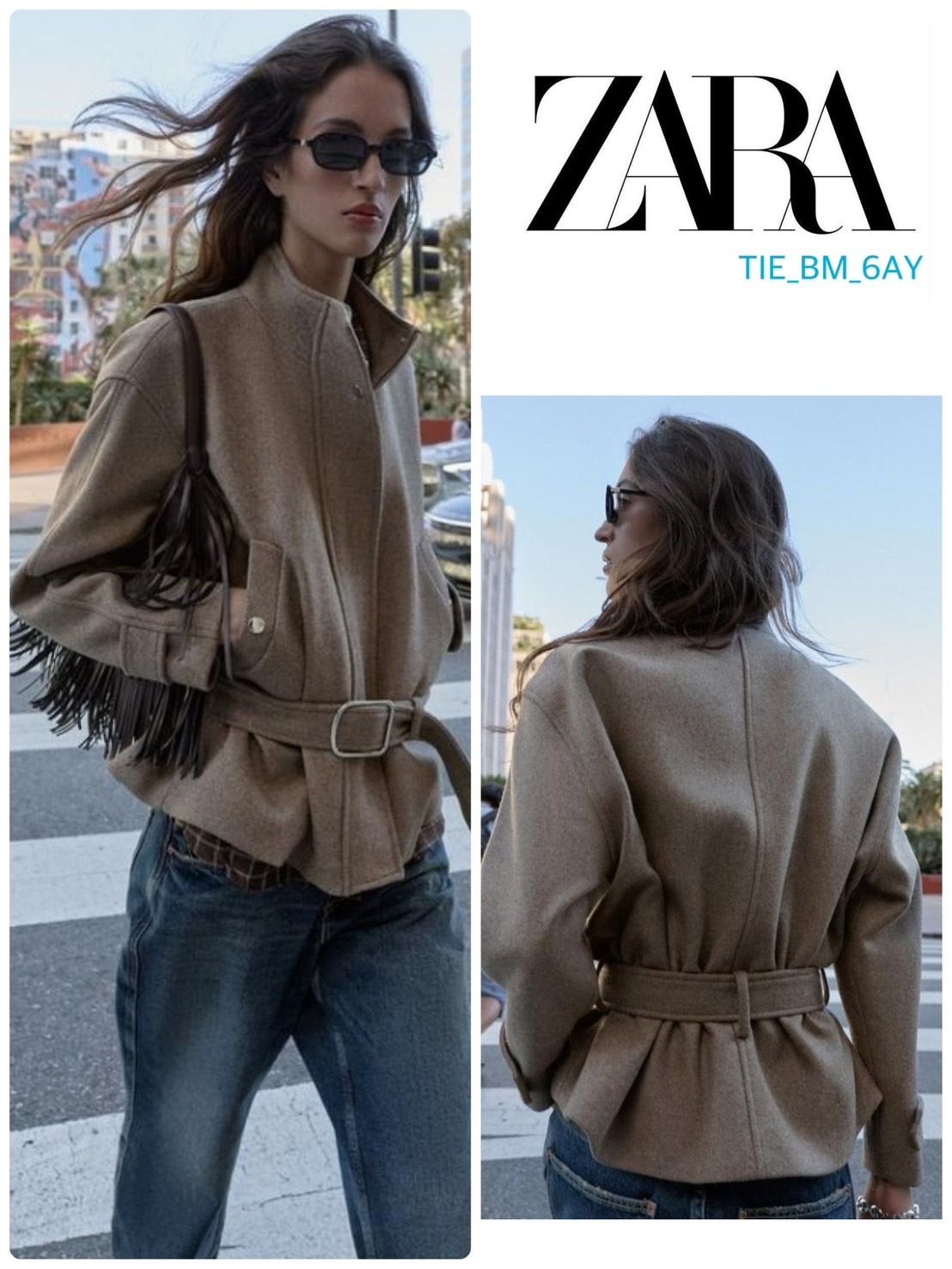 ZARA ウールベルト付きショートコート 上品カジュアル 今季新作 (ZARA