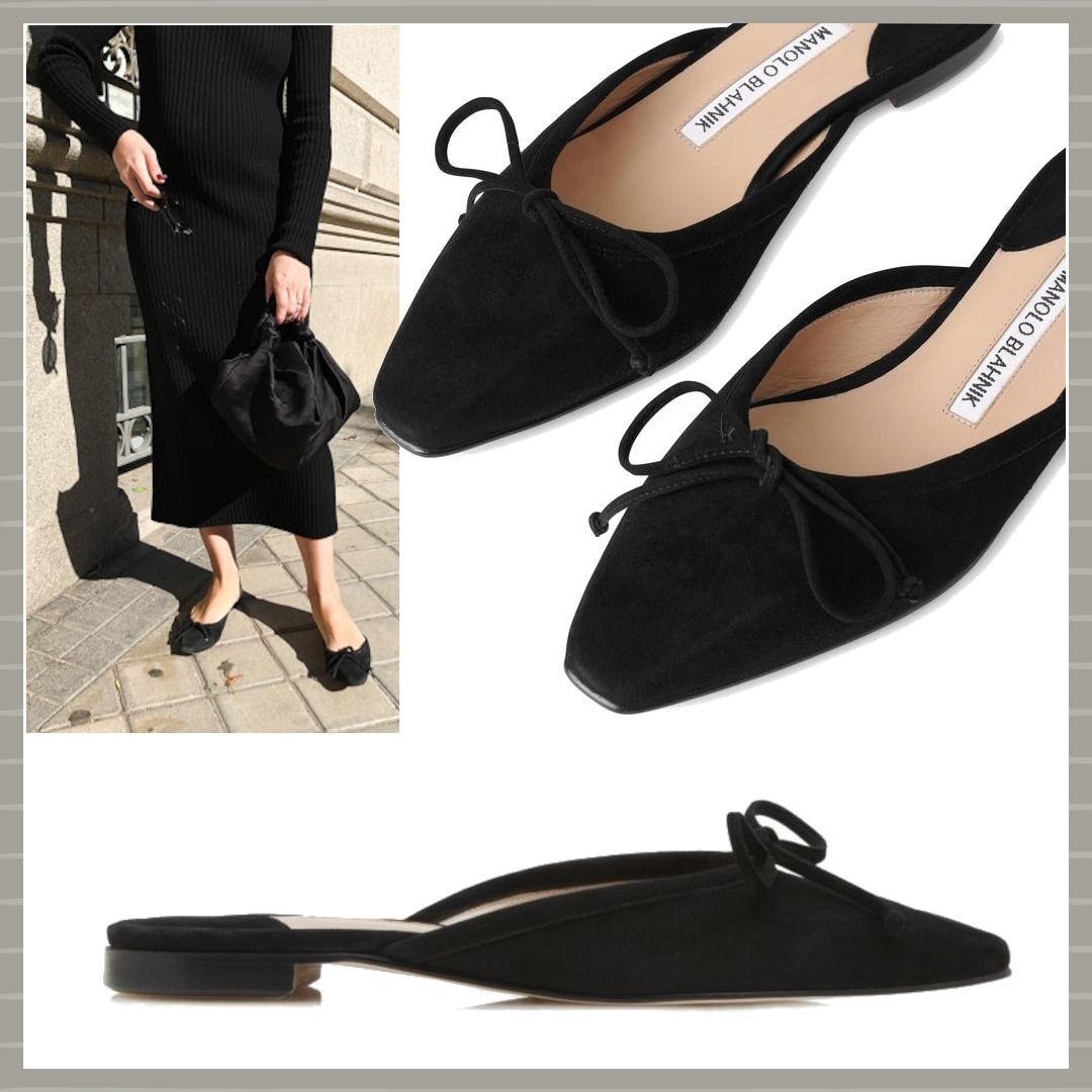 MANOLO BLAHNIK】Ballerimu スエード フラットミュール Black (Manolo