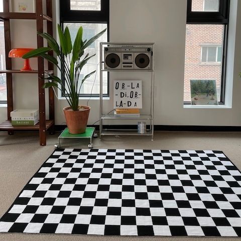 thick-and-thin】綿100％ チェッカーボードラグ/ブランケット (ラグ