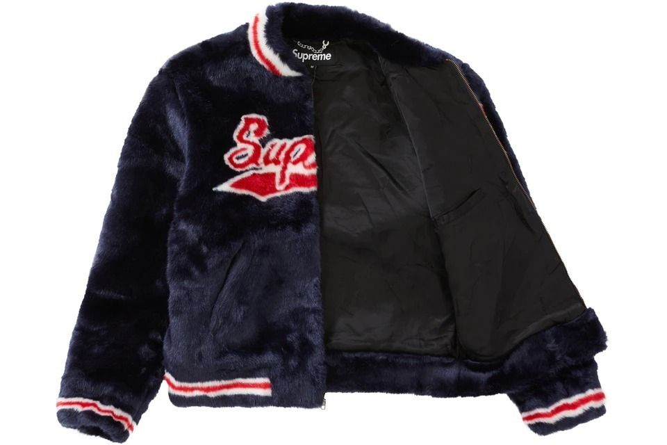 Supreme Faux Fur Varsity Jacket Navy シュプリーム スタジャン