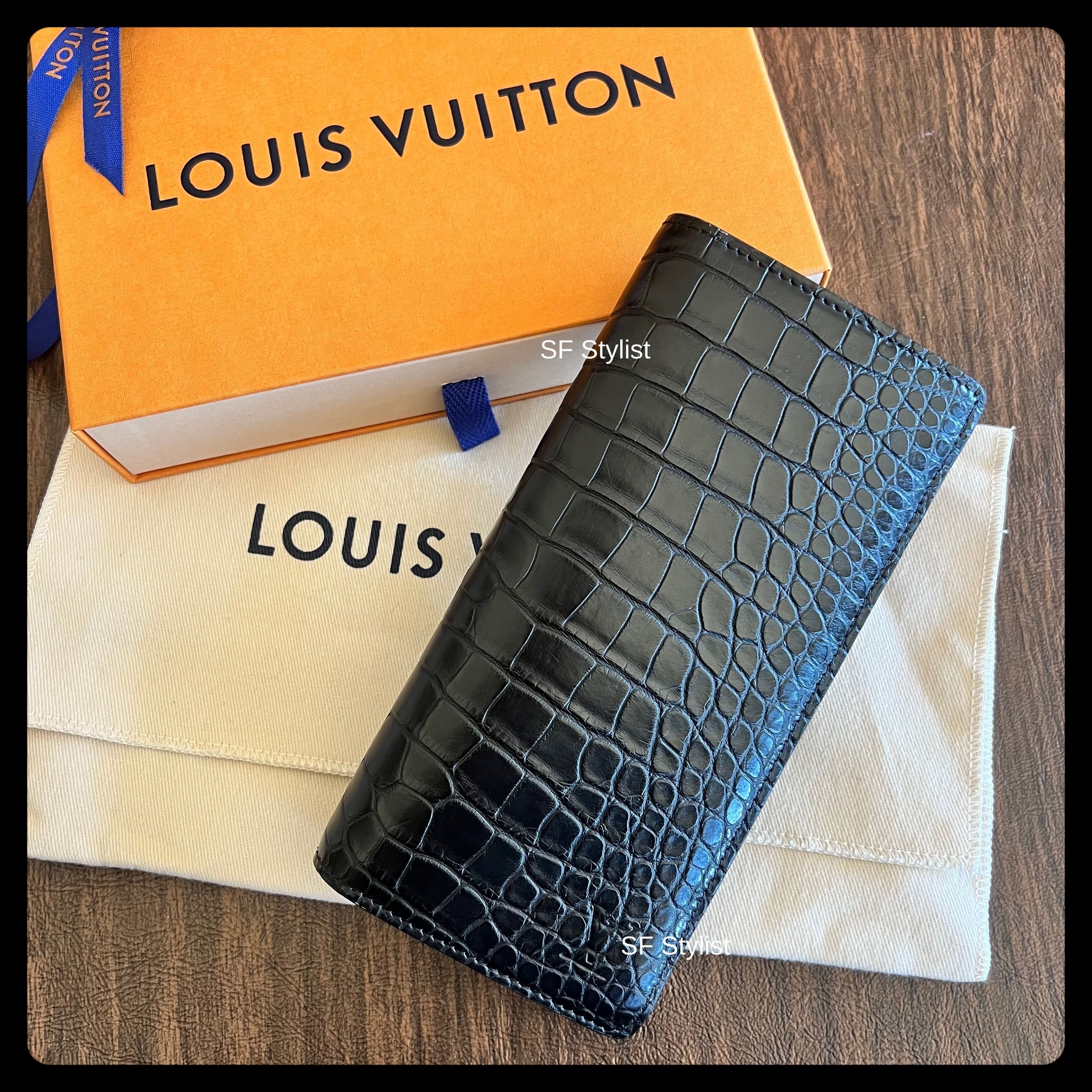 全2色☆Louis Vuittonクロコ製ブラックスリムロングウォレット黒