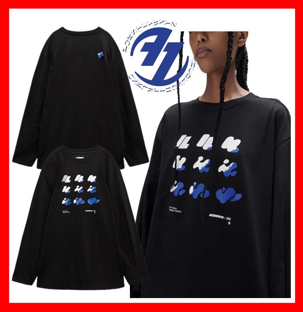 Ader Error x Zara】☆Graphic Long Sleeve T-Shir.t black (ADERERROR