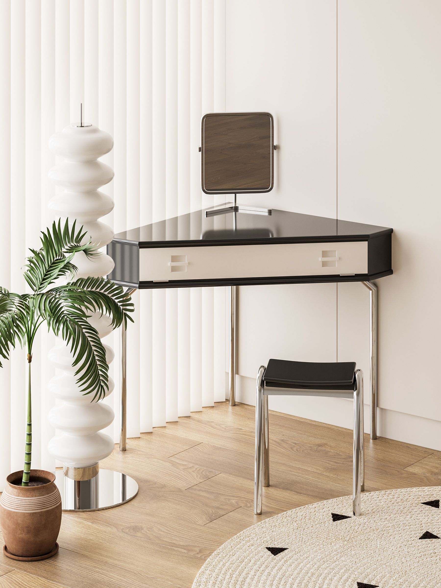 北欧シンプルins 三角ユニークデザインドレッサー 鏡台4色 (鏡台