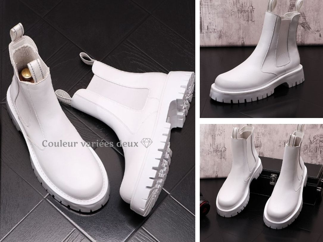 メンズ レザー サイドゴアブーツ ホワイト 1418 (ブーツ) 94391308