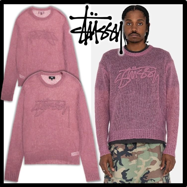 ☆送料・関税込☆STUSSY☆LOOSE KNIT LOGO SWEATER☆MAUVE☆ (STUSSY