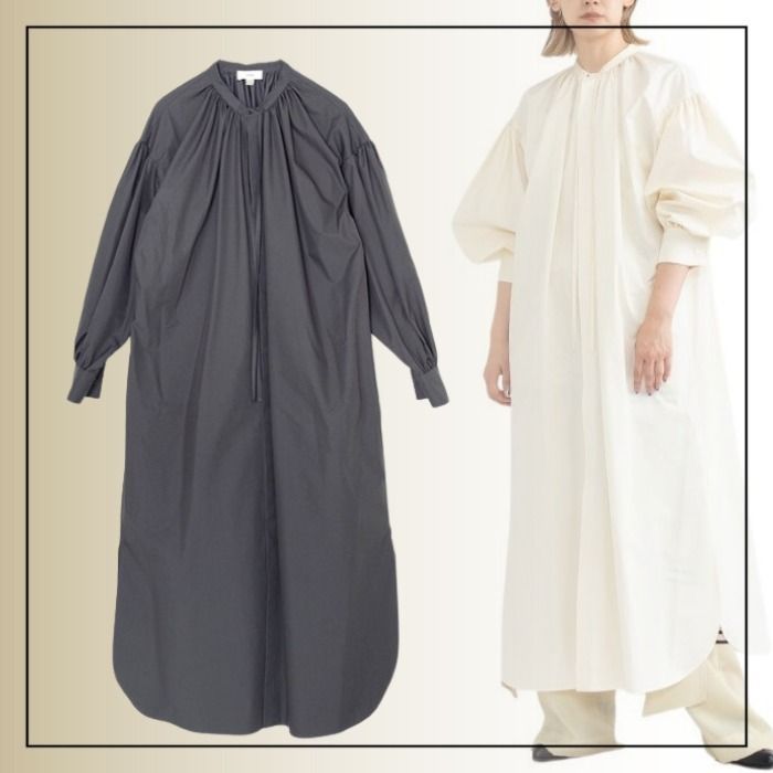 HYKE(ハイク)】コットンブレンド ギャザー 長袖 ドレス 2色 (HYKE