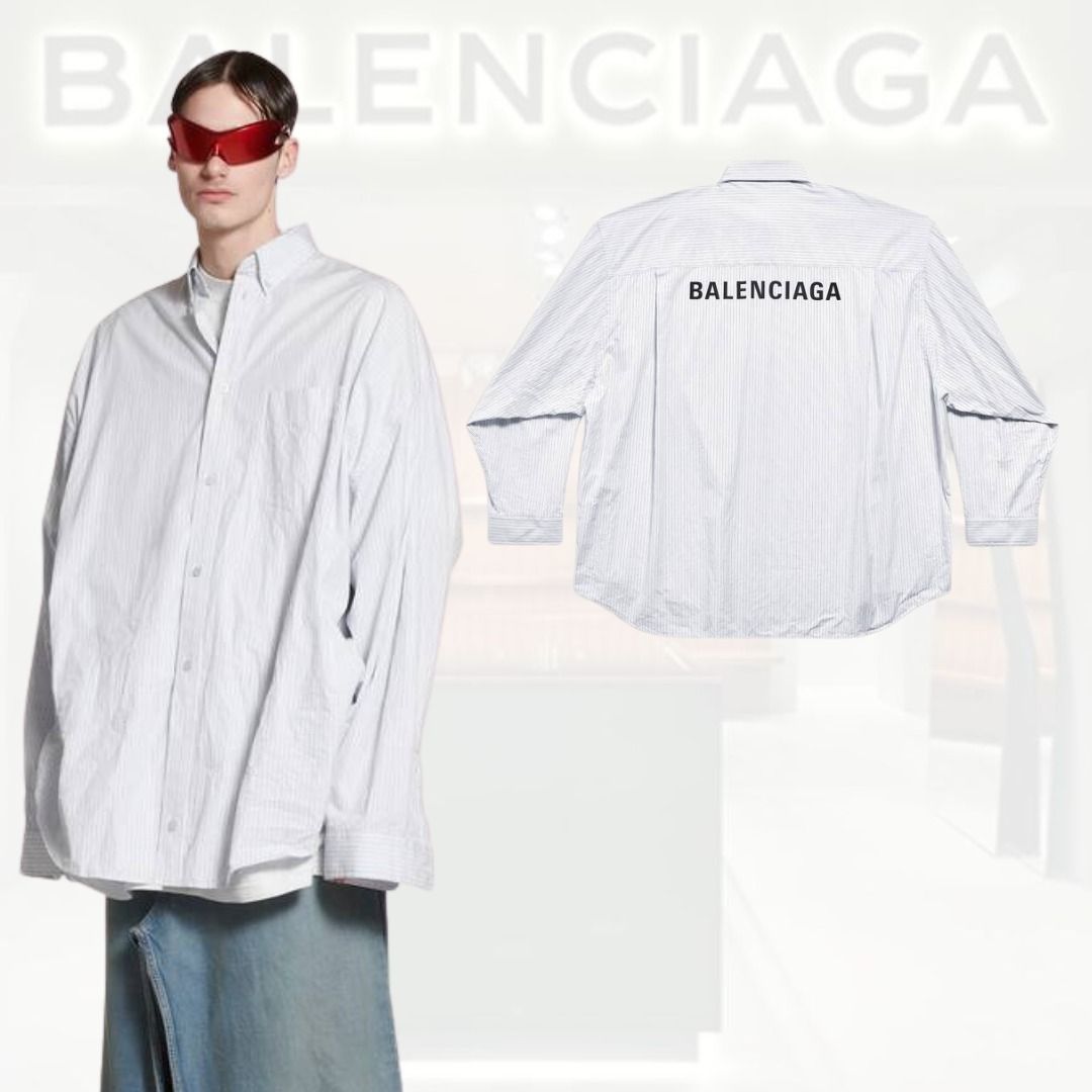 送料込直営店+BALENCIAGA+オーバーサイズ ストライプシャツ