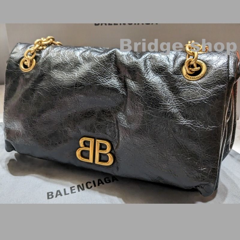 直営店*BALENCIAGA*MONACOスモールチェーンバッグ黒×ゴールド