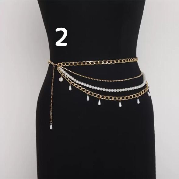 レディースパールラインストーンウエストチェーンベルト飾りc922