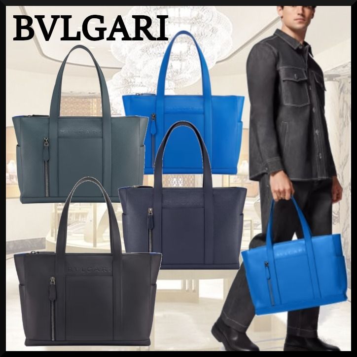 BVLGARI】ブルガリ ラージ カーフスキン ロゴ トートバッグ (Bvlgari