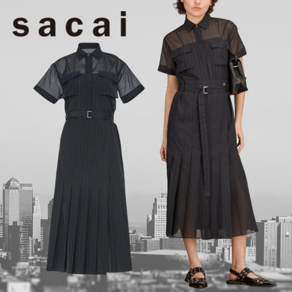 sacai】Chalk Stripe Dress チョークストライプ ワンピース (sacai
