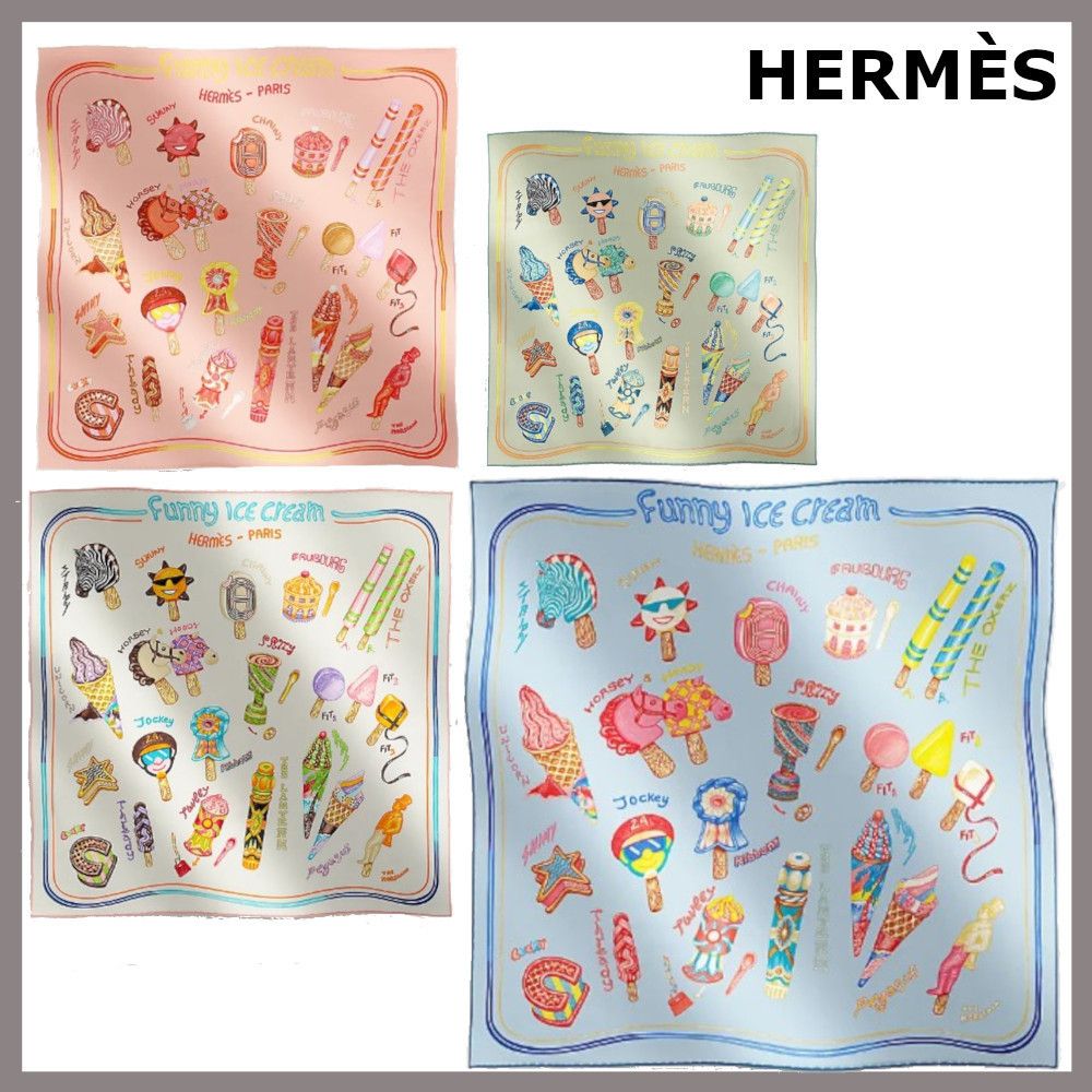アイスが躍る♡【HERMES】Funny Ice Cream スカーフ 70 (HERMES