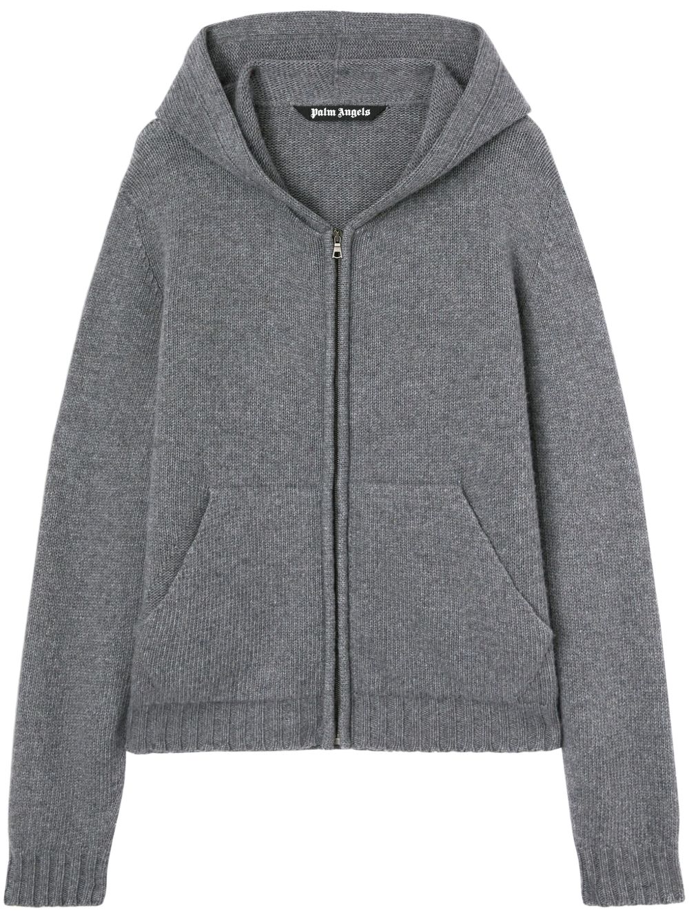 Palm Angels logo-knit zip-up Hoodie | Grey | FARFETCH