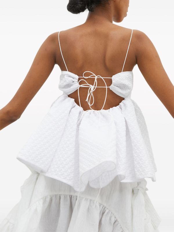 Cecilie Bahnsen Selena Matelassé Cotton Blend Top | White