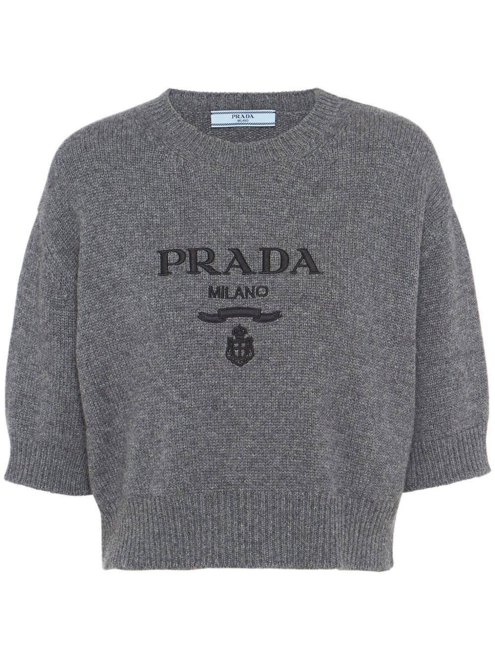 Prada logo-intarsia Cropped Wool Sweater | Grey | FARFETCH