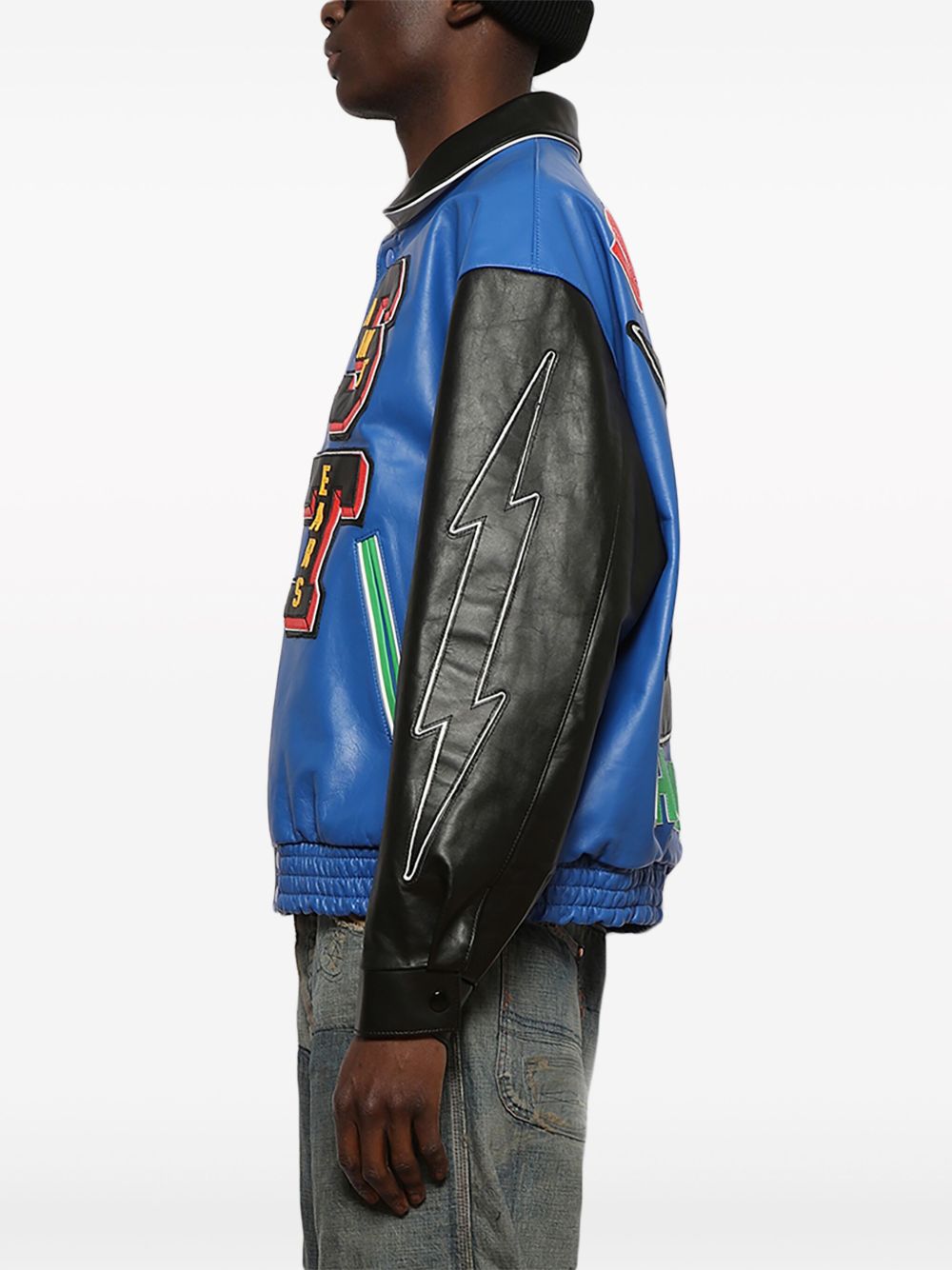 SAINT MXXXXXX x Denim Tears Leather Varsity Jacket | Black | FARFETCH