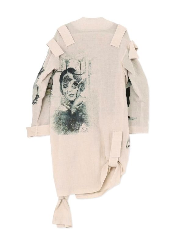 Yohji Yamamoto artistic-print epaulette-detail Long Jacket