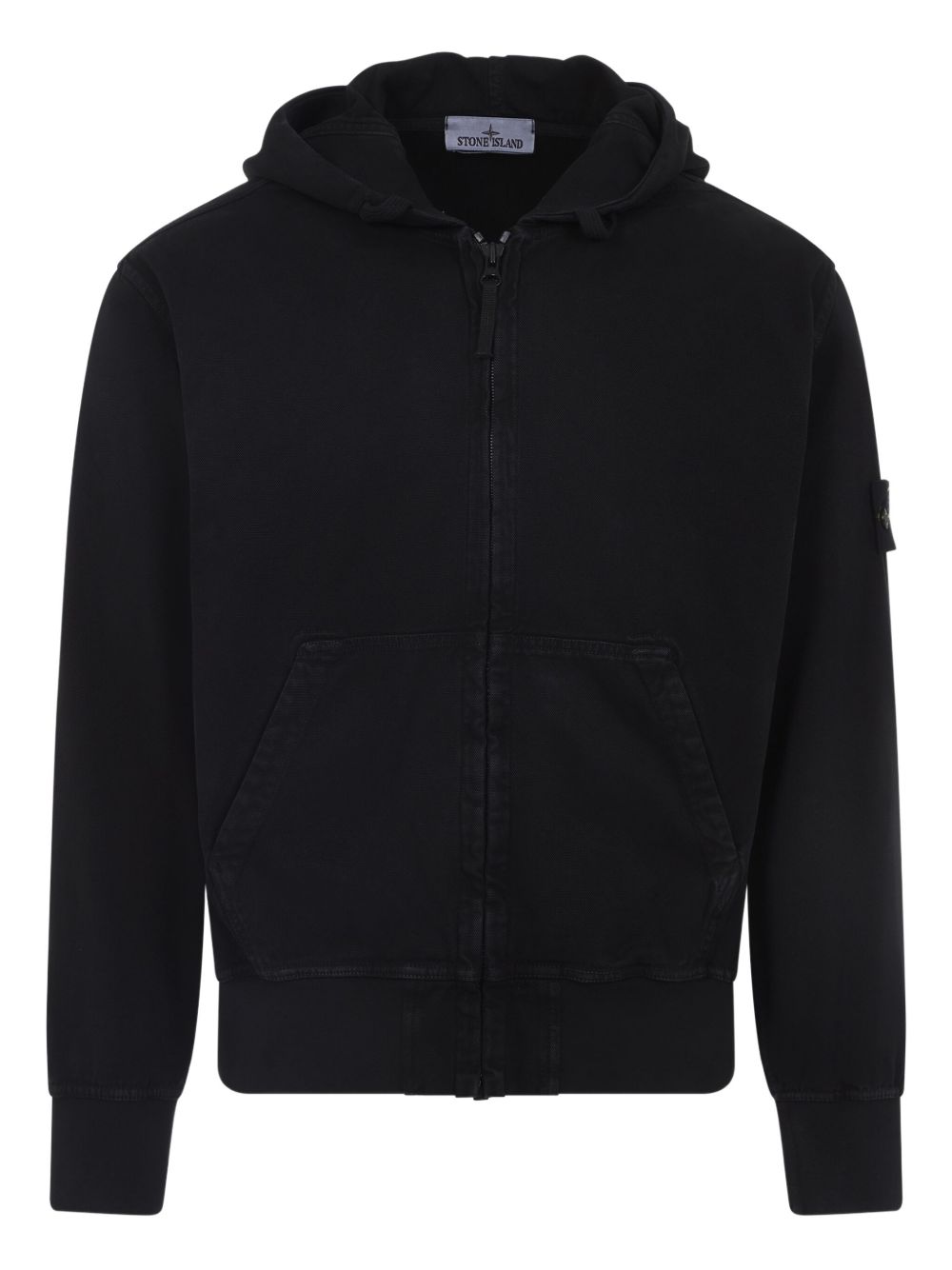 Stone Island logo-patch zip-up Hoodie | Black | FARFETCH