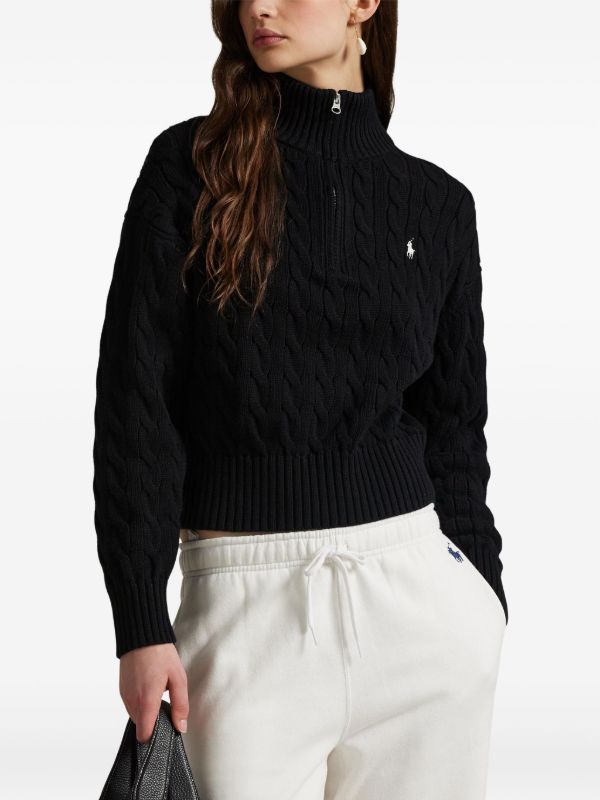 Polo Ralph Lauren ケーブルニット ハーフジップ セーター | ブラック
