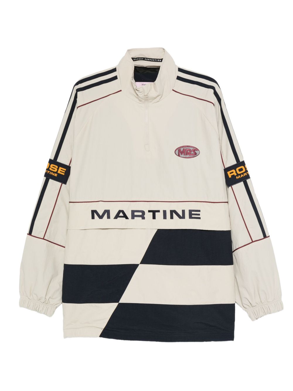 Martine Rose Panelled logo-emblem half-zip Sweater | Neutrals