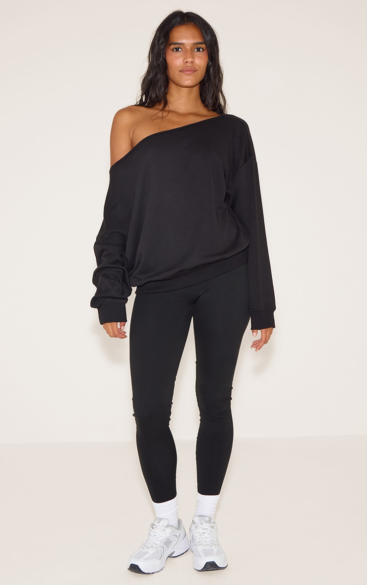 Black Oversized Off Shoulder Sweatshirt | Athleisure | PLT KSA