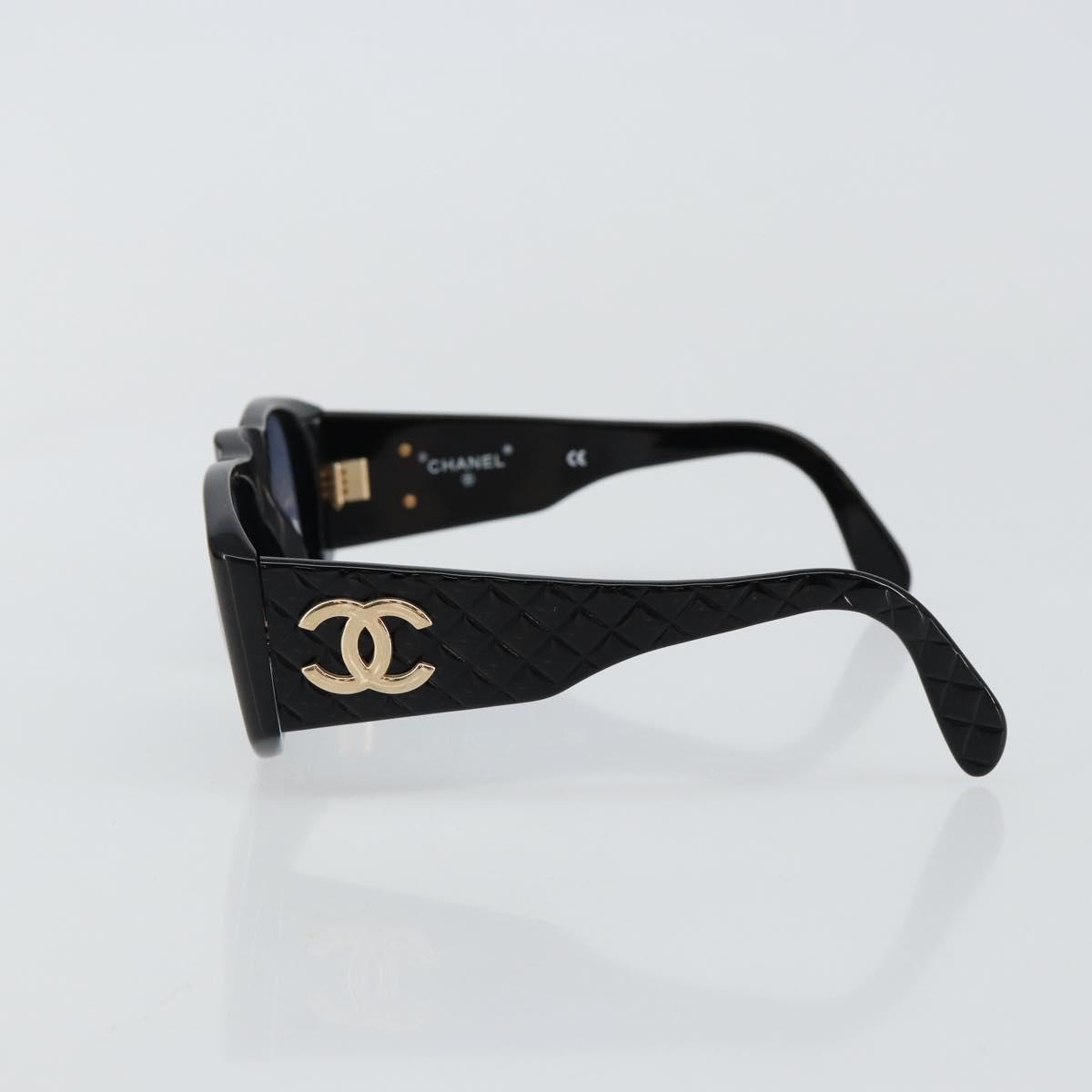 CHANEL COCO Mark Matelasse Sunglasses plastic Black CC Auth 143838