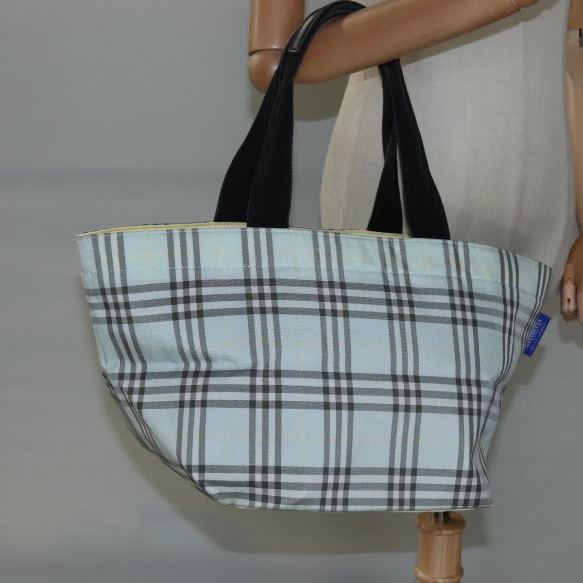 Burberrys Blue Label Nova Check Tote Bag Nylon Light Blue Auth