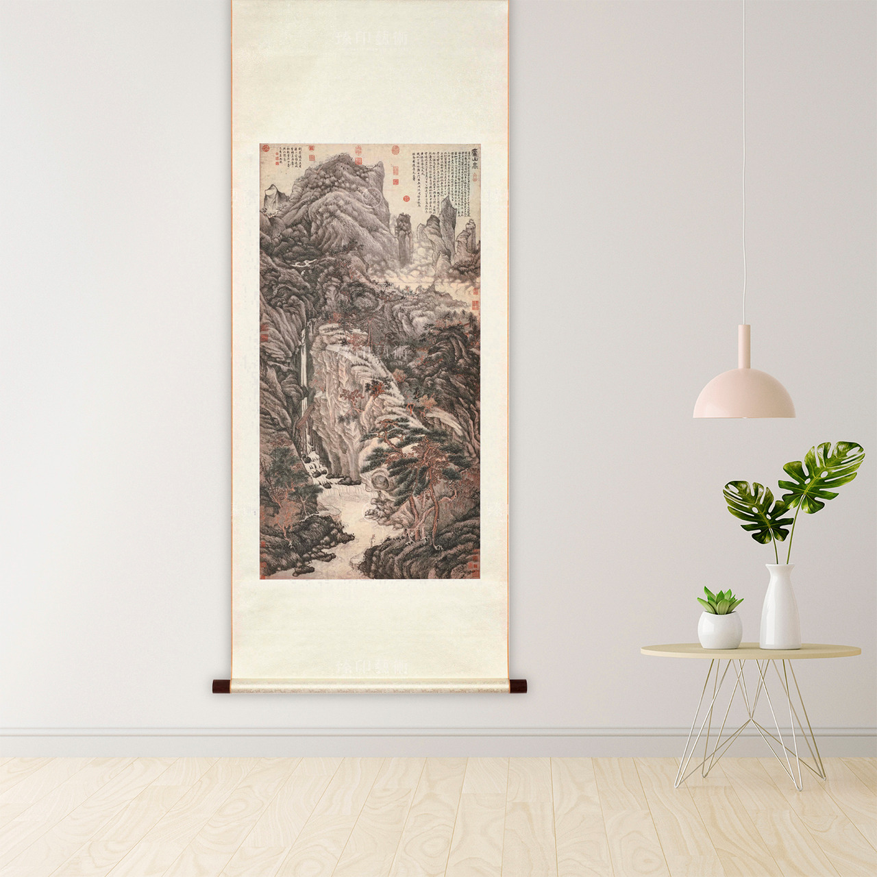 經典畫軸】沈周・畫廬山高｜手工掛軸臻印藝術FAB ART