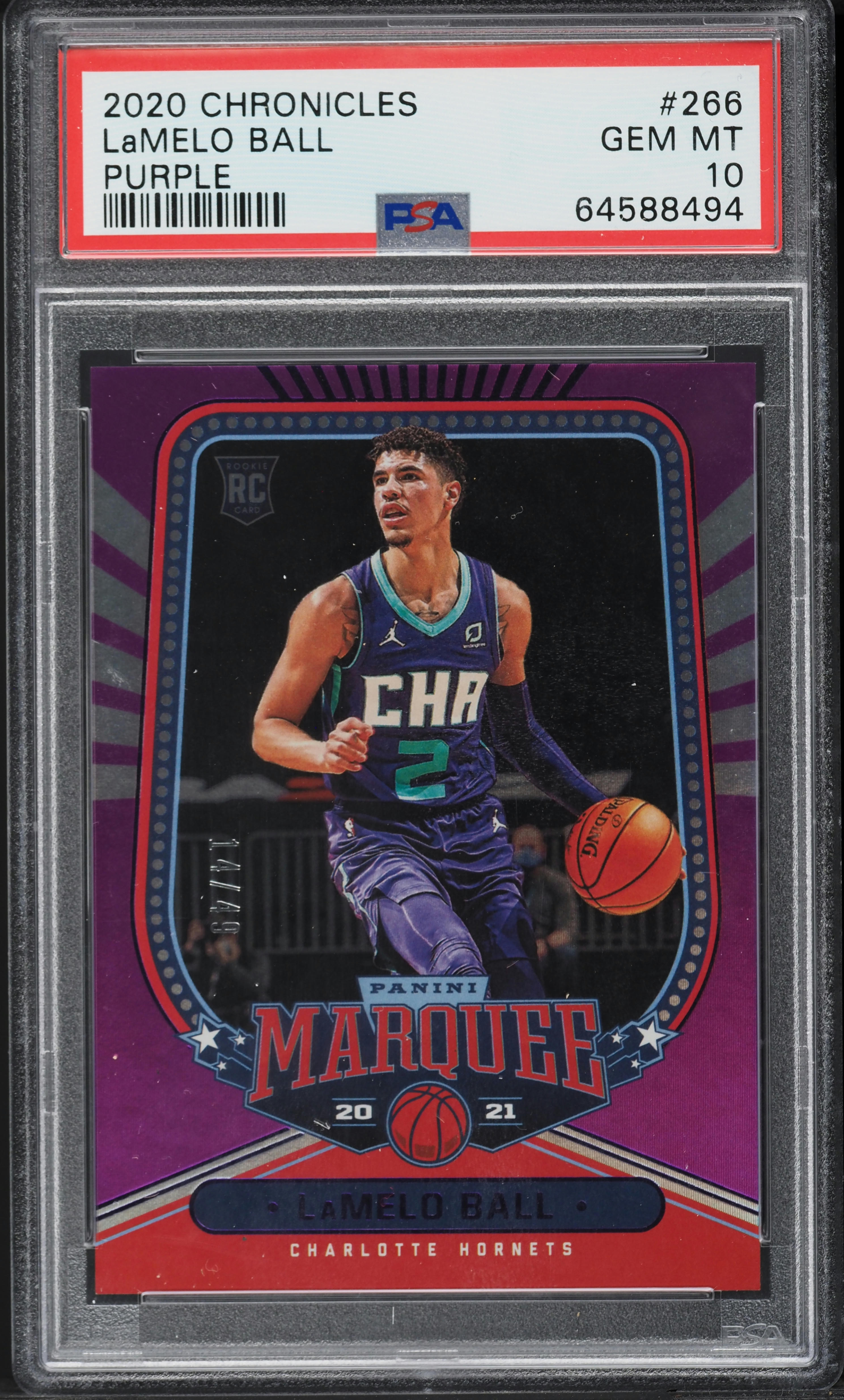 2020 Panini Chronicles Purple Lamelo Ball ROOKIE /49 n#266 PSA 10