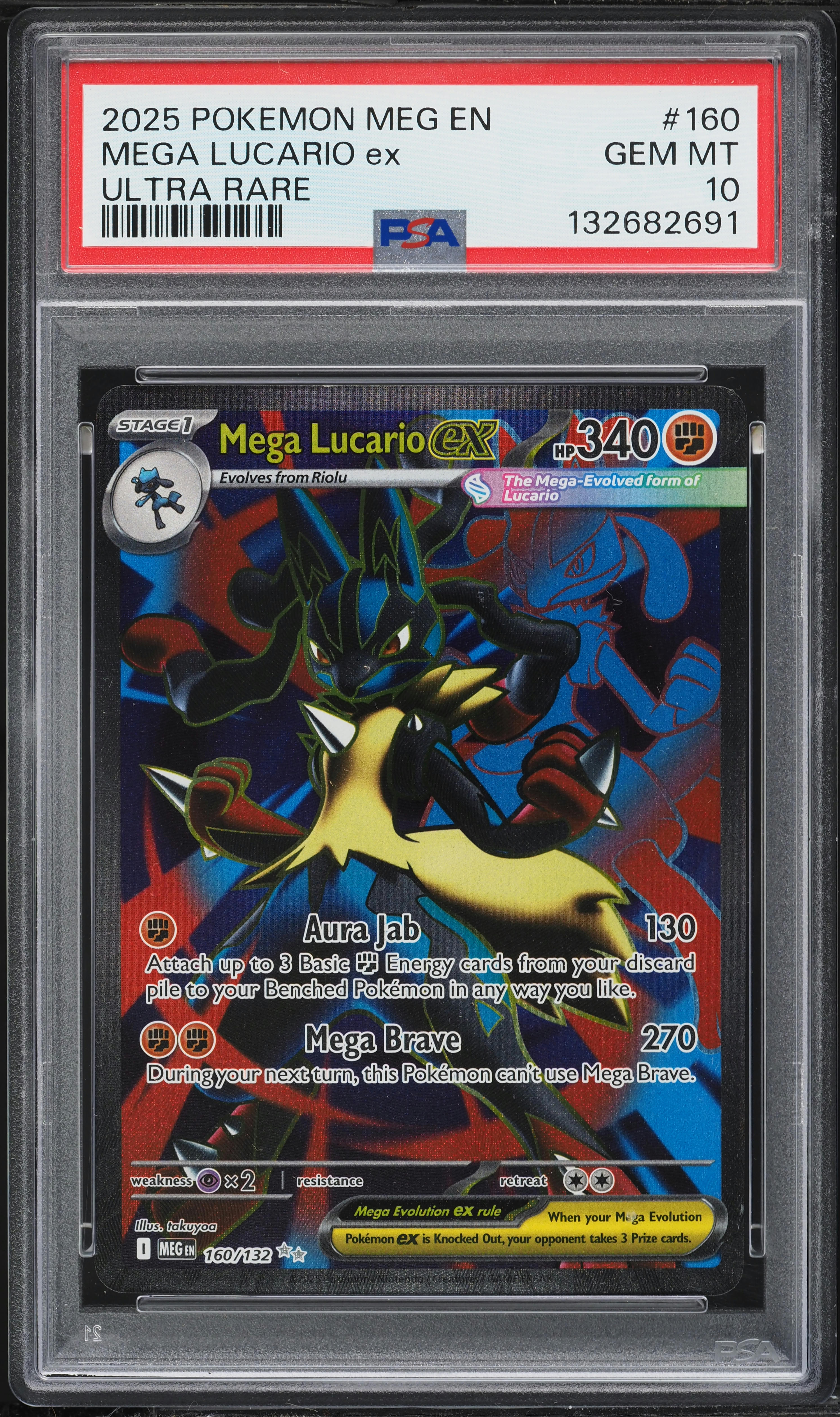 2025 Pokemon Mega Evolution Full Art Mega Lucario EX #160 PSA 10