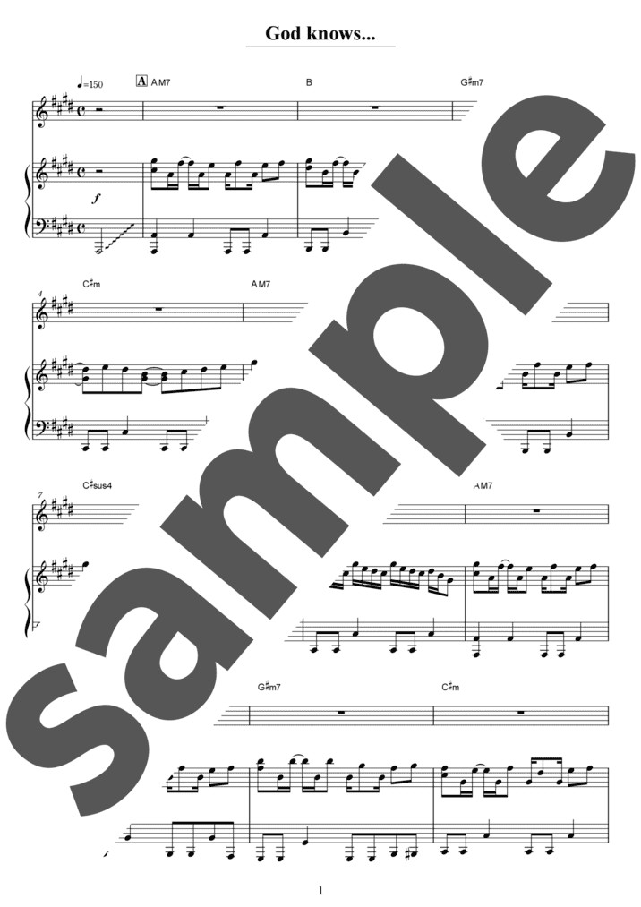 ピアノ楽譜】God knows / 平野綾（弾き語り / 中上級）