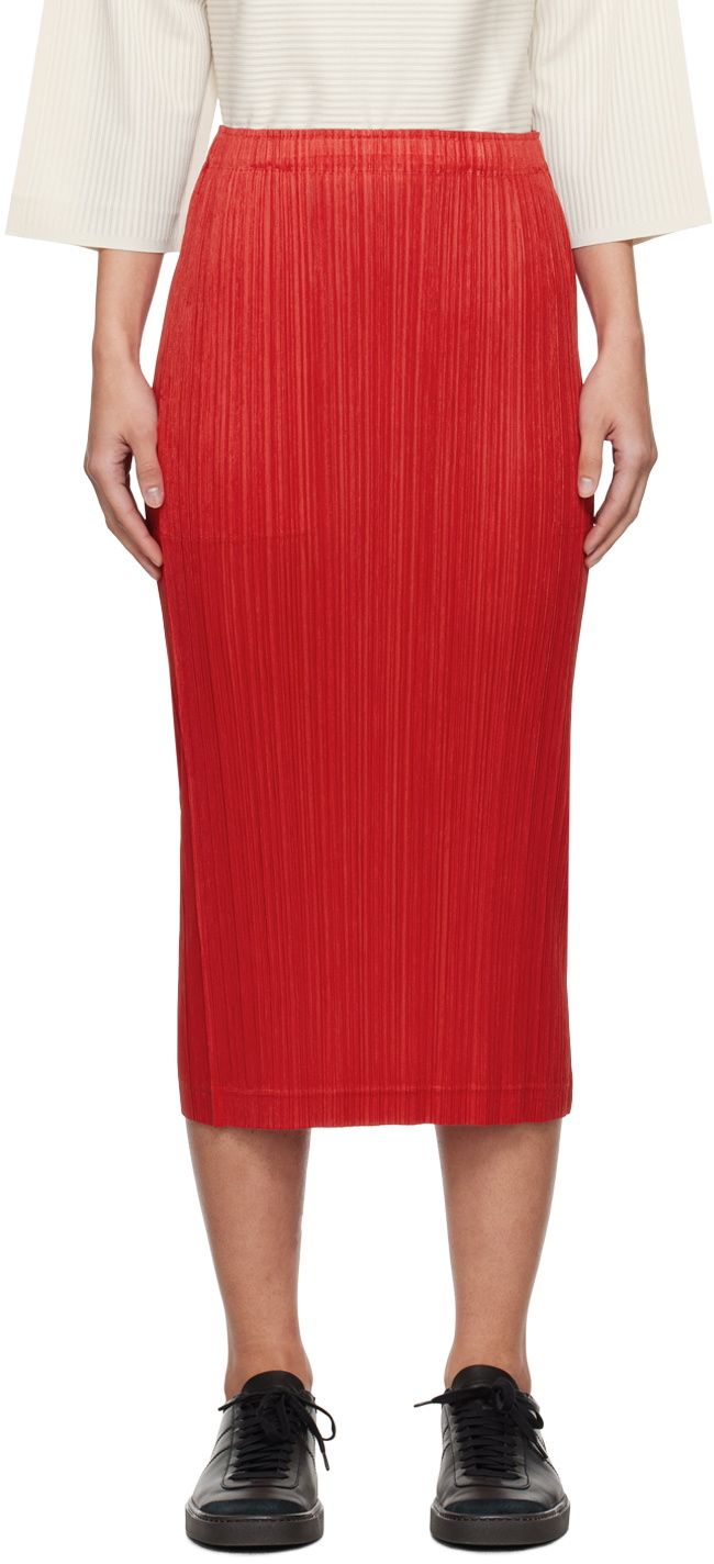 PLEATS PLEASE ISSEY MIYAKE Red Thicker Bottoms 1 Midi Skirt Pleats