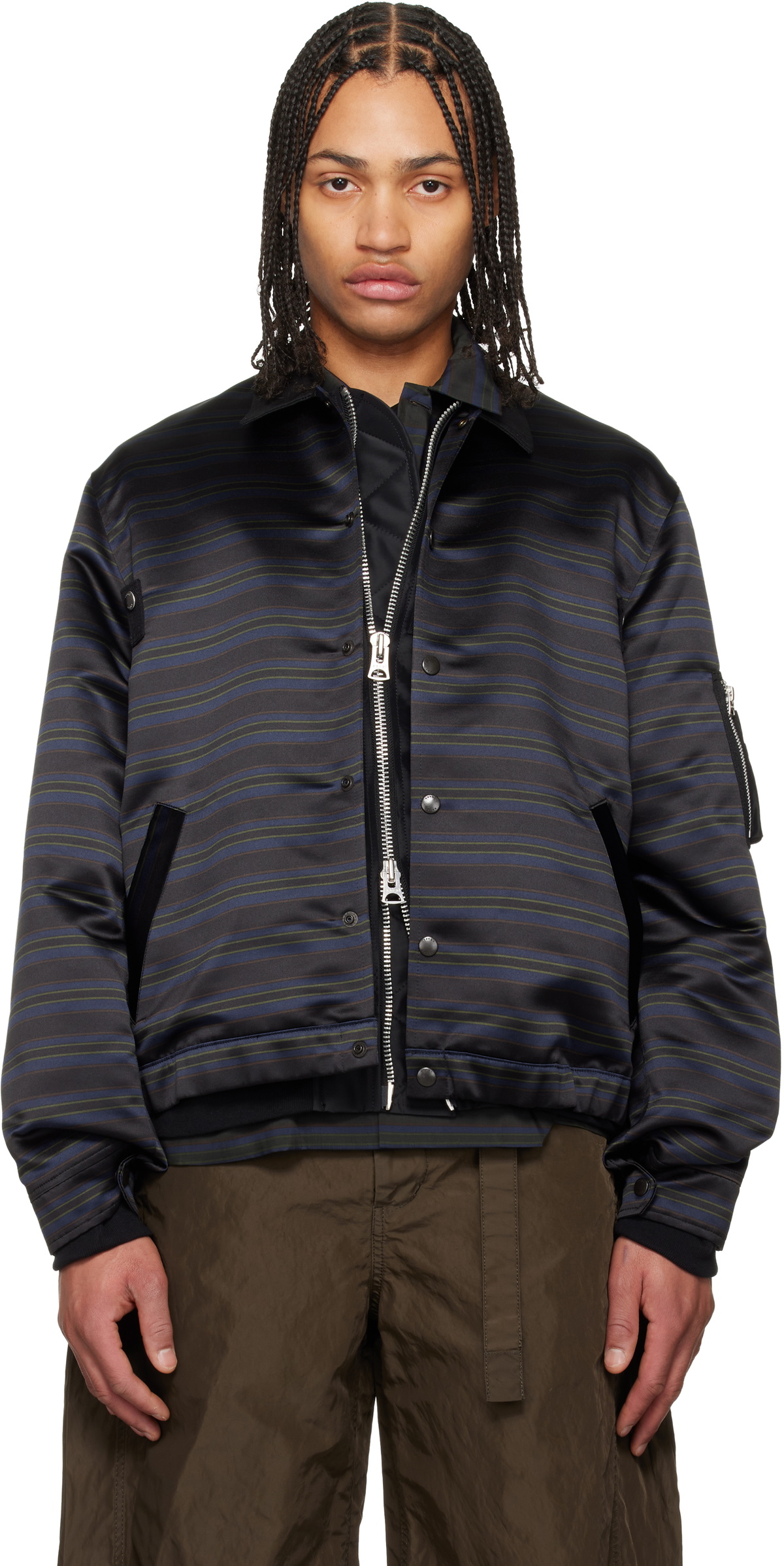 sacai Black Interstellar Leather Bomber Jacket Sacai