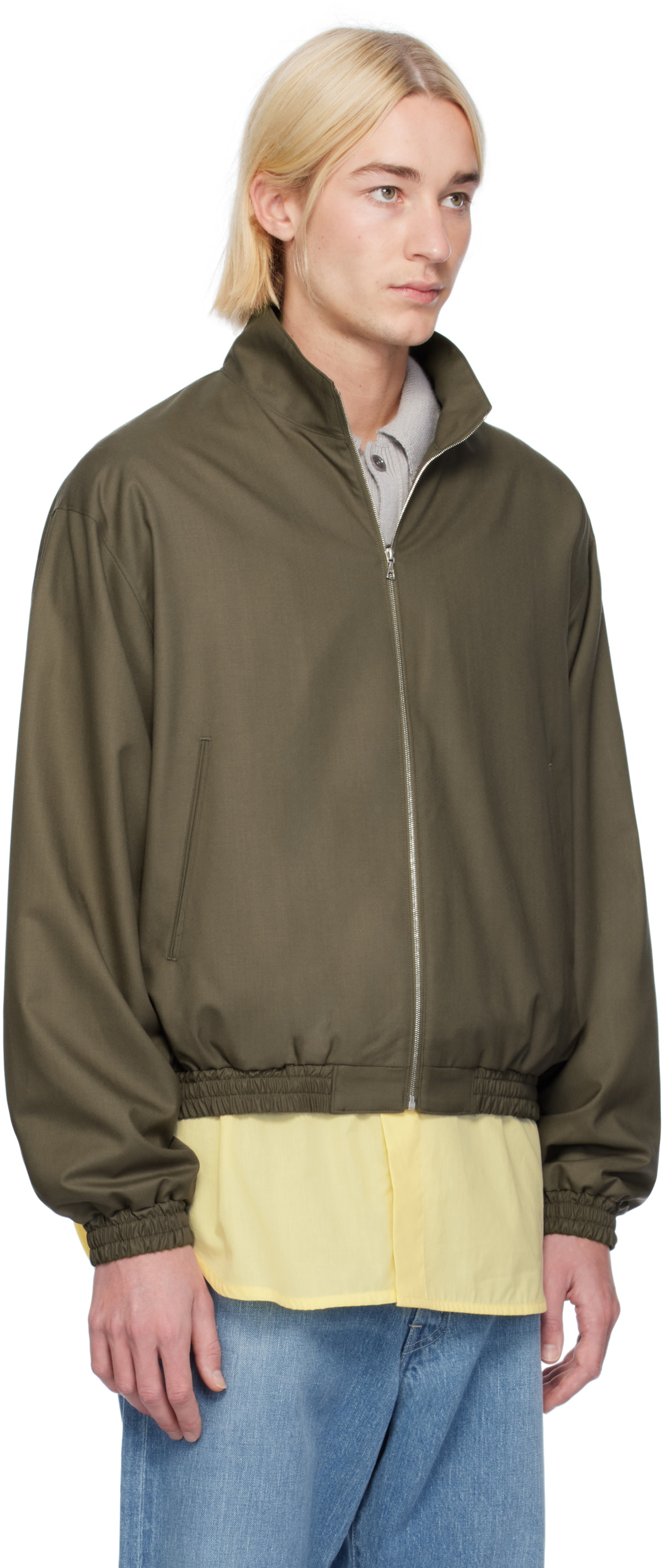 AURALEE Khaki Super Fine Tropical Wool Zip Jacket Auralee