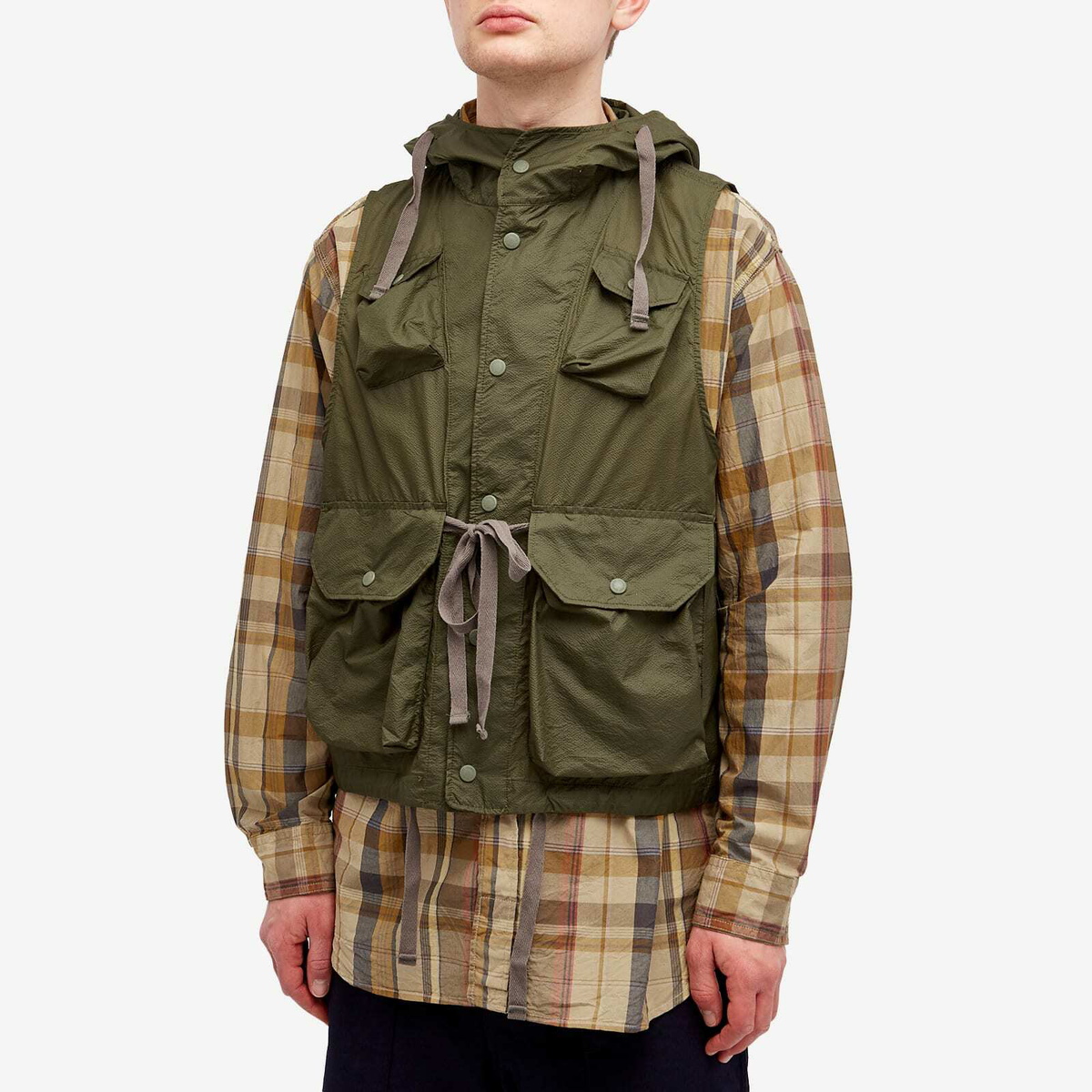 Engineered Garments Men's Field Vest in Olive Nylon Micro Ripstop