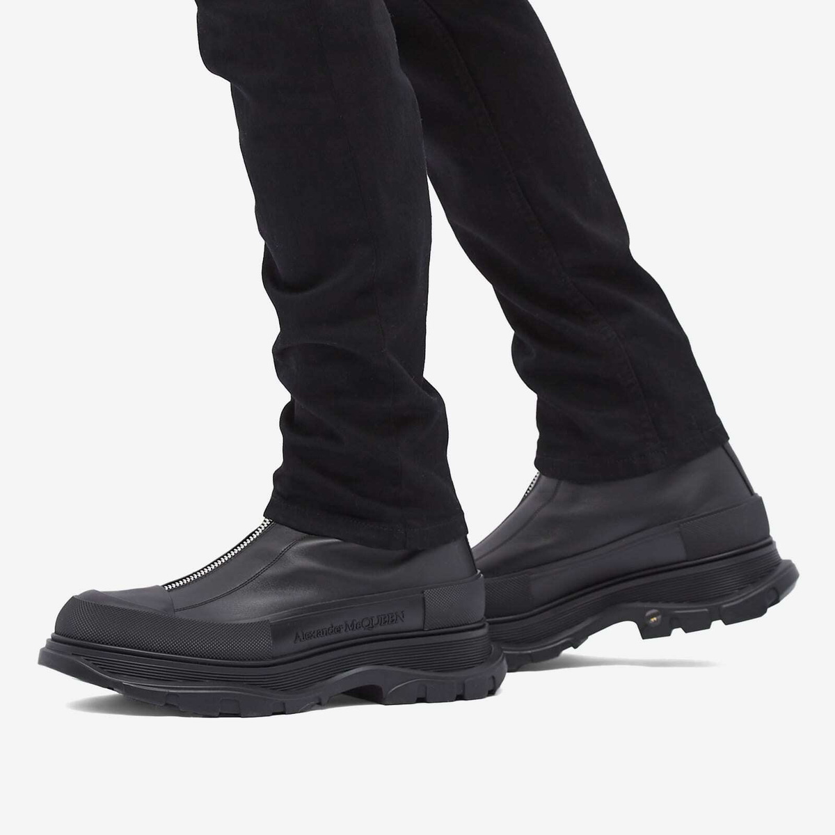 Alexander McQueen Men's Tread Sole Zip Boot in Black Alexander McQueen