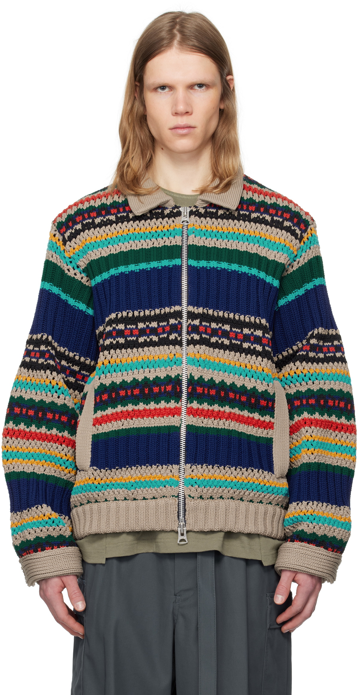 sacai Multicolor Mesh Knit Cardigan Sacai