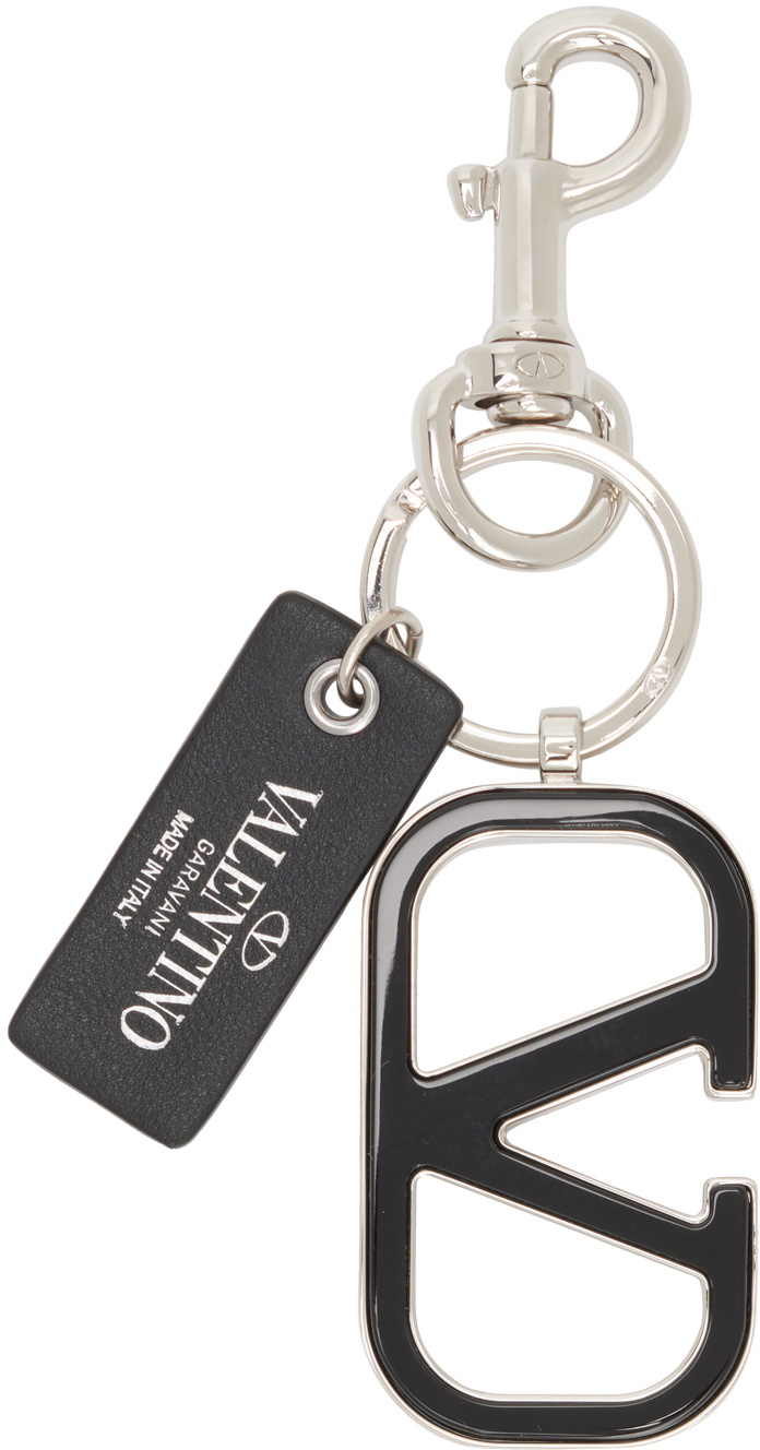 Valentino Garavani Silver & Black VLogo Signature Keychain