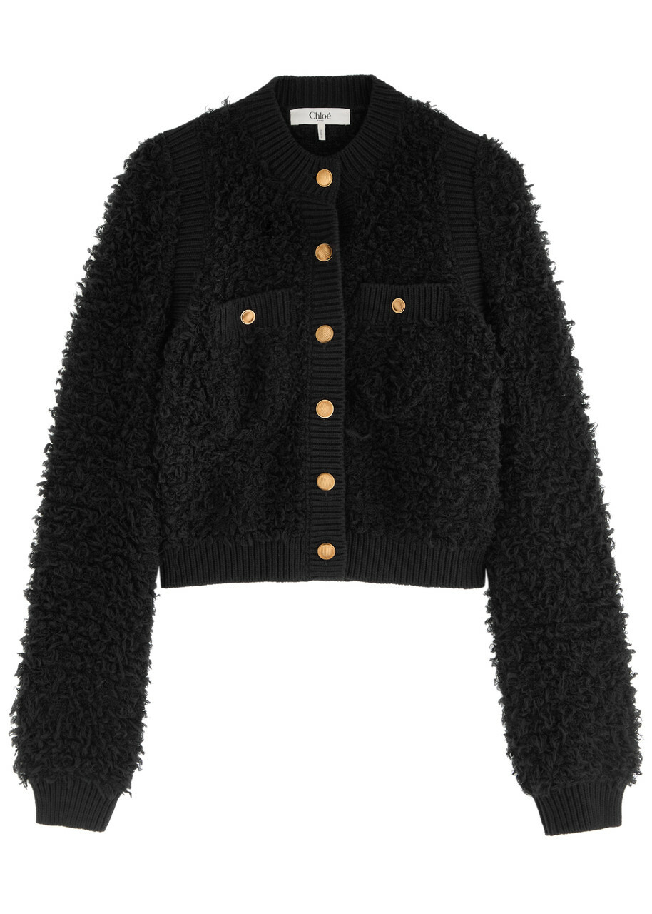 Chloe Cropped Brushed Mohair-blend Cardigan Black Chloe