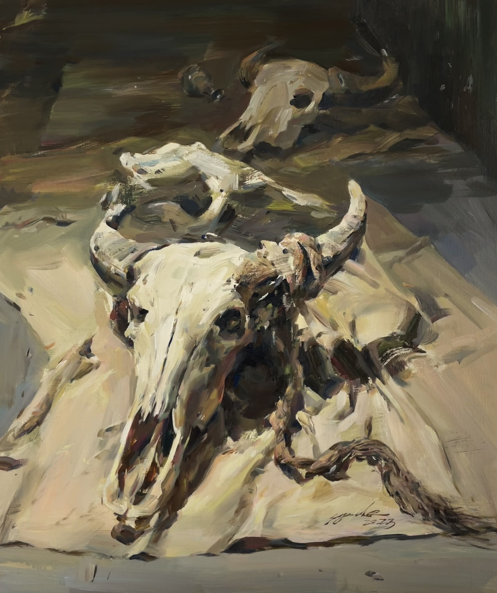 AZUMAs式油絵で牛骨を描く | 大阪 絵画教室 AZUMAs (デッサン教室