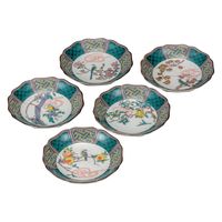 伊野正峰 日本の伝統工芸品【九谷焼】 4.5号皿揃 花鳥絵変り (K9-89