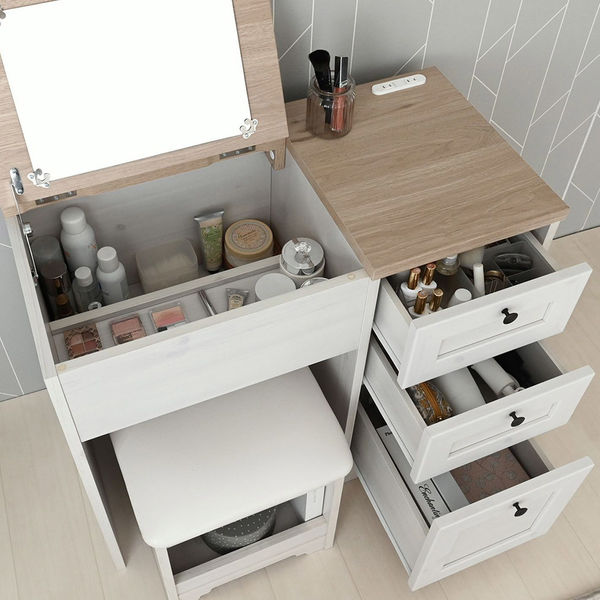 4FUL 佐藤産業 アンリ デスクドレッサー 幅800×奥行400×高さ700mm WH