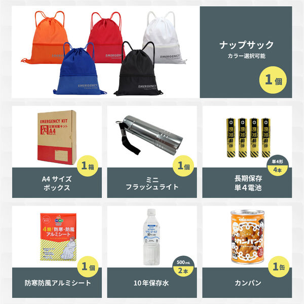 A4防災セット 基本内容ボックス2 ブルー 1人用 10セット 非常用