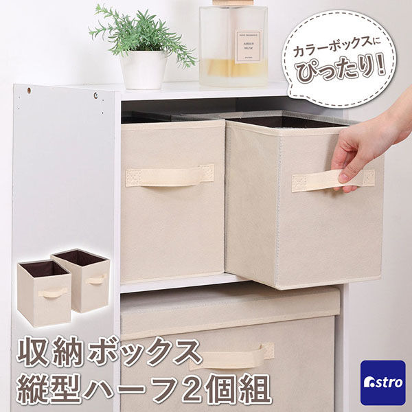 アストロ 収納ボックス 縦型ハーフ ベージュ×ブラウン 2個組 606-73 1