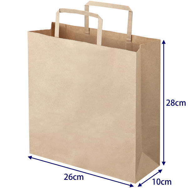 復活特別価格】平紐 クラフト紙手提袋ベーシック260×280×100 茶 1