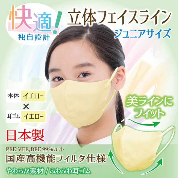 立体フェイスラインマスク 7枚入 ジュニア イエロー×イエロー 3袋