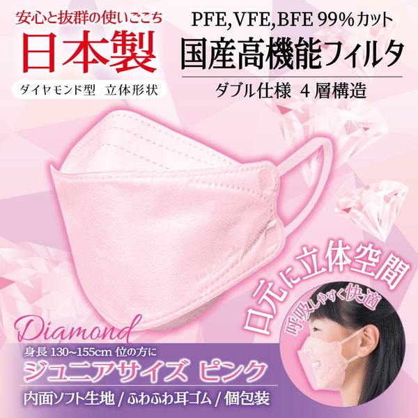 3D立体型やさしいマスク ジュニアサイズ ピンク 5枚入 3袋セット DKP5