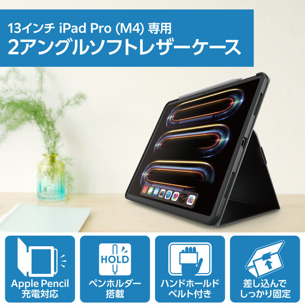 13インチ iPad Pro (M4) 2024年用 ケース レザー 手帳型 黒 TB